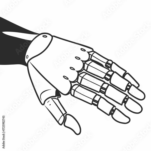 Continuous line drawing of a bionic hand in minimalist style  