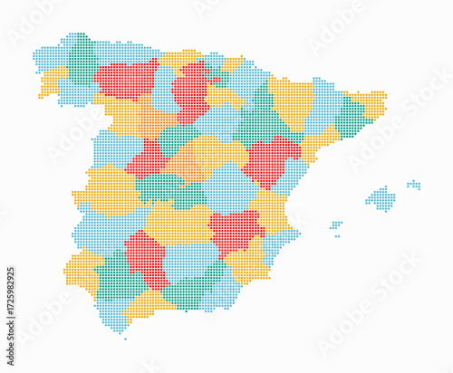Spain dotted map. Digital style map of the country on white background. Spain shape with square dots. Colored dots style. Small size squares. Awesome vector illustration.