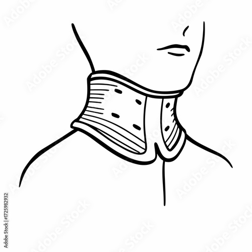 Simple line drawing of a neck brace worn by a person  