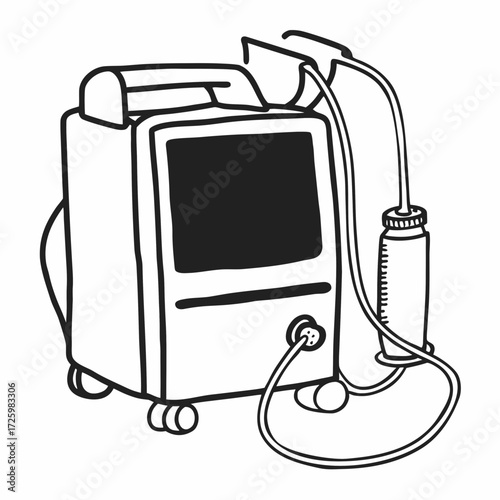 Medical portable air compressor with connected tubing and syringe  