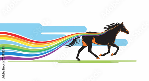 World animal day  october 4 running horse with rainbow tail vector illustration equestrian art horse racing design fantasy horse image art print vector