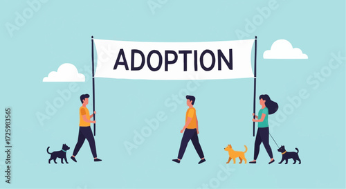 World animal day  october 4 find your forever friend adopt a dog today people holding banner adoption campaign animal rescue shelter love vector