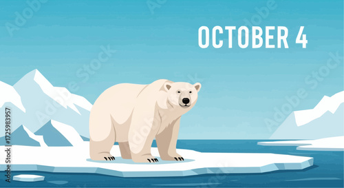 World animal day  october 4 polar bear on ice floe in arctic ocean for international animal welfare day october fourth illustration vector