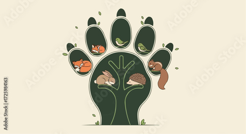 World animal day  october 4 cute animal paw print illustration featuring fox bird rabbit hedgehog squirrel nature wildlife design art vector
