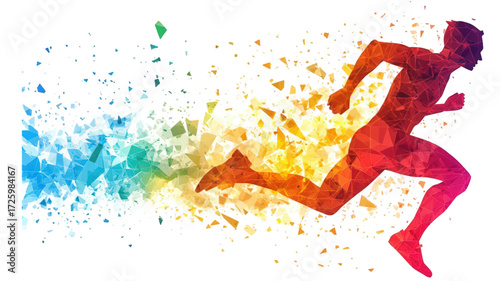 Abstract artistic representation of a running athlete in motion.