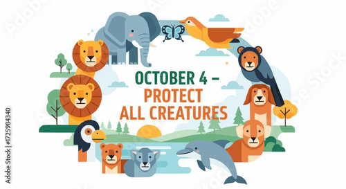 World animal day  october 4 world animal day october fourth protect creatures wildlife conservation awareness campaign illustration vector vector