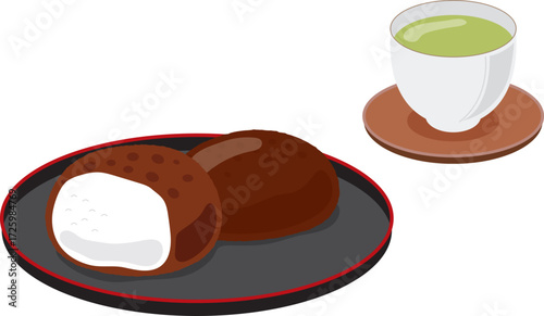 あんこのおはぎとお茶