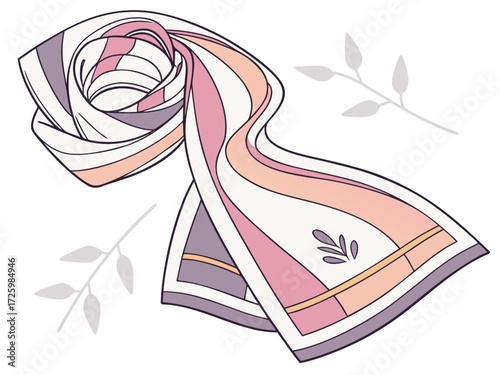 Colorful silk scarf folded with floral patterns on soft background  