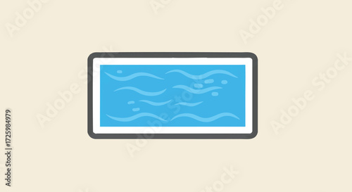 A simple, stylized illustration of a rectangular swimming pool filled with blue water and gentle waves.