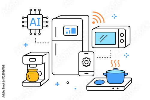 Smart kitchen appliances connected through technology for modern cooking and convenience in home kitchens