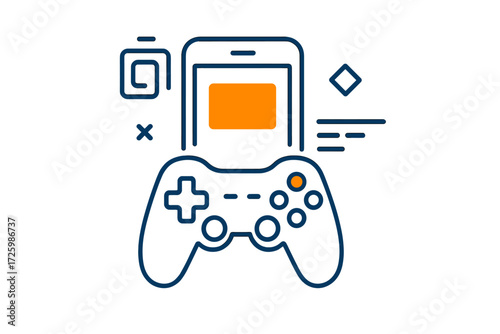 Gaming console controller graphic with smartphone and design elements for digital entertainment