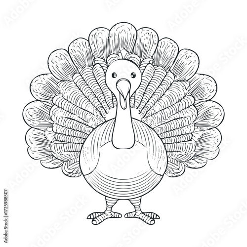 Elegant turkey display during autumn harvest celebration preparation. Vector black icon