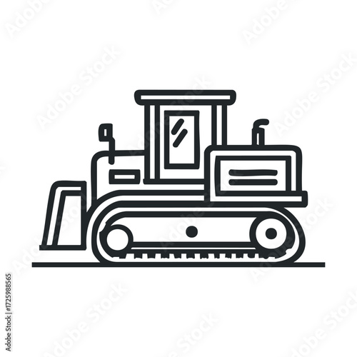 Heavy machinery working at a construction site for road development. Vector black icon