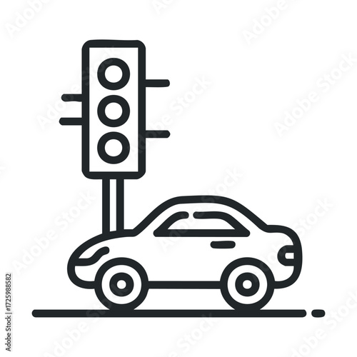 Simple car graphic with traffic light design for urban themes. Vector black icon