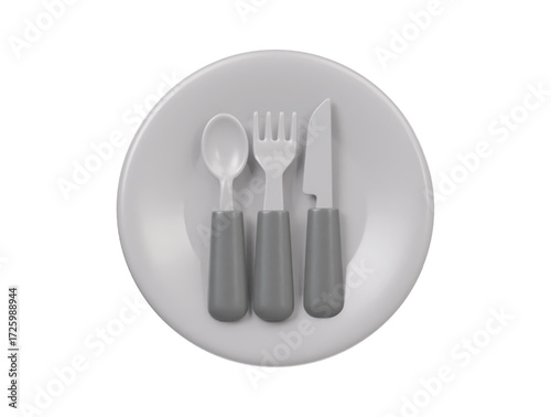 3d spoon , fork and knife with plate icon render illustration