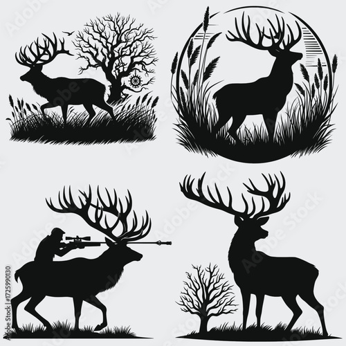 Deer Hunting Vector SVG Bundle, Hunting SVG, Hunter SVG, Nature SVG, Silhouette, Vector, Cutting File