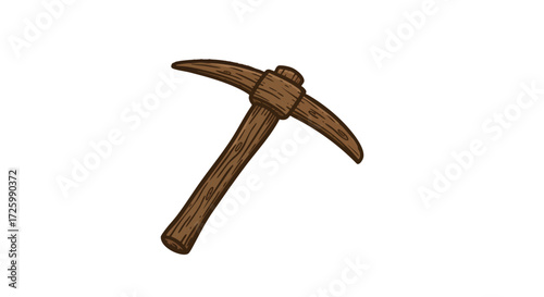 A hand-drawn illustration of a wooden pickaxe with a brown handle and a metal head.