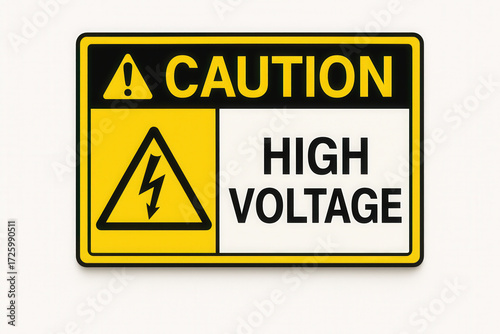 Caution High Voltage Warning Sign with Electricity Symbol