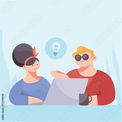 A classic vector illustration of office workers engaged in a discussion. This professional graphic features ample space for your custom text, making it ideal for corporate presentations