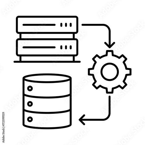 Data transformation Icon, Extract, transform, and load, Data integration, Data pipeline, and Data flow management. Vector illustration.
