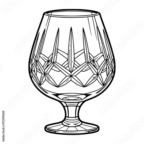 Elegant crystal cognac glass in minimalistic black outline design  