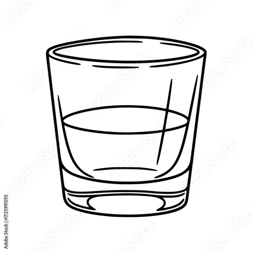 Transparent glass with liquid in minimalistic black and white design  