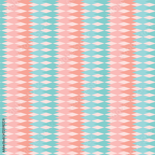 Harlequin Diamonds in Stripes of Peach Pink and Turquoise Teal creating a seamless pattern print