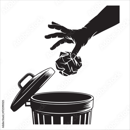 Stylized hand holding trash silhouette vector icon design