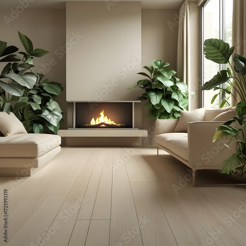 modern living room with fireplace