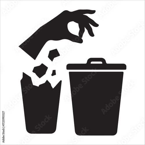 Stylized hand holding trash silhouette vector icon design
