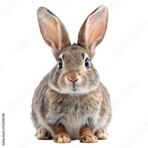 Small brown rabbit with large ears sitting on a white background bunny animal