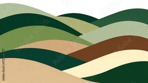 Abstract rolling hills landscape with earth tones and green hues