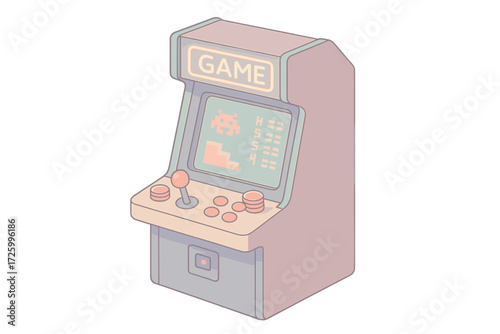 Classic Arcade Setup. Isometric vector illustration set Classic Arcade Game Setup: upright machine with 8-bit graphics, coin slot