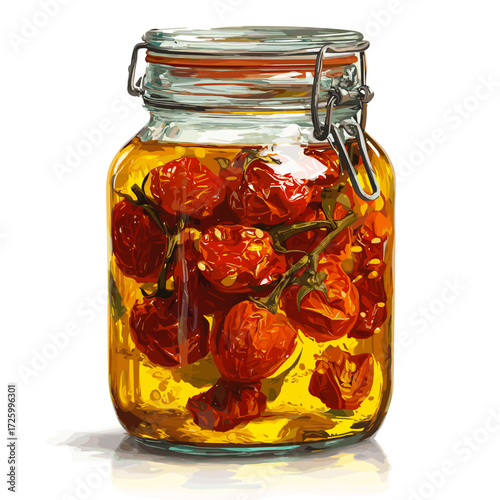 Vector illustration of a jar of sun dried tomatoes in oil isolated on a white background