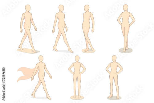 Fashion Mannequin Poses. Isometric vector illustration set High Fashion Poses: mannequin in runway walking pose, mannequin with