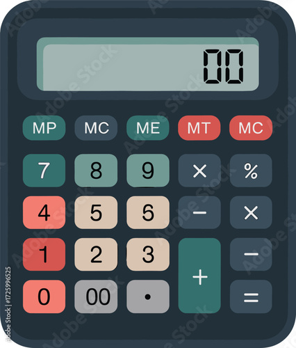 Modern dark blue digital calculator with large buttons and clear display