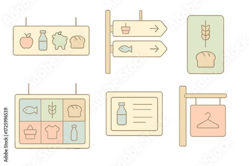 Isometric Store Signage Concepts. Isometric vector illustration set Store Directory Sign Concepts: wide-format aisle sign with