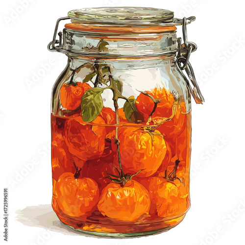 Vector illustration of a jar of sun dried tomatoes in oil isolated on a white background