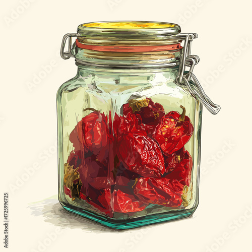 Vector illustration of a jar of sun dried tomatoes in oil isolated on a white background