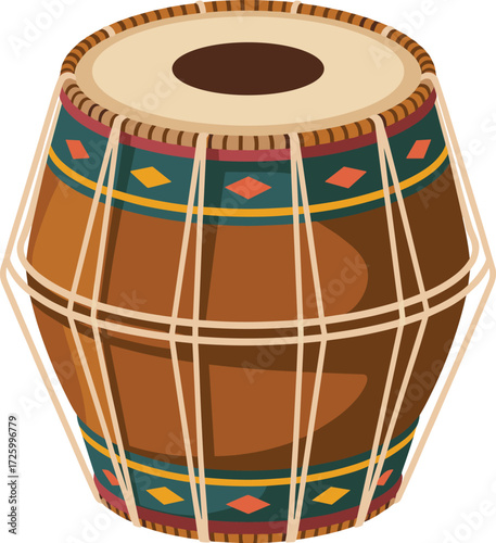 Traditional indian tabla drum with decorative band