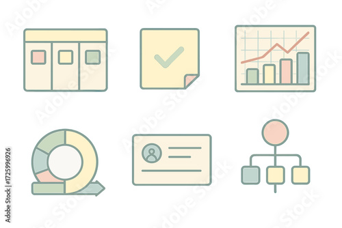Agile Tools Illustration. Isometric vector illustration set of Agile tools: Kanban board, sticky note task, velocity chart, story