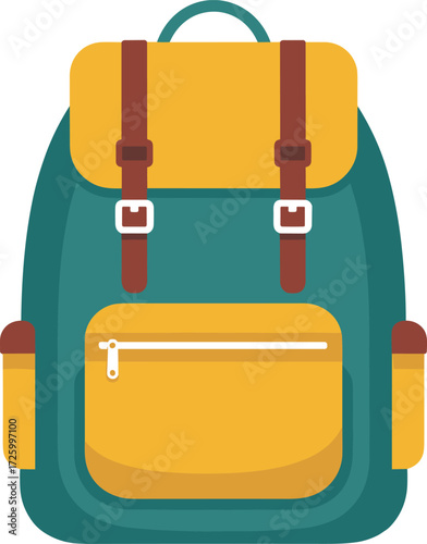 Colorful teal and yellow backpack with buckle straps