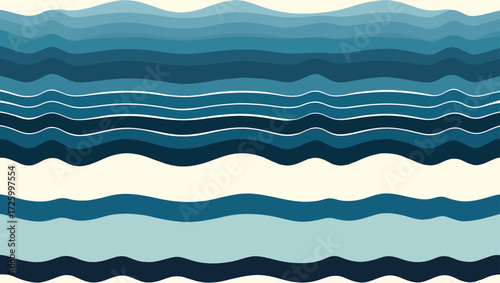 Abstract wavy lines in shades of blue and cream