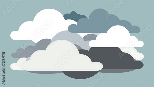 Abstract illustration of layered clouds in various shades of grey and white