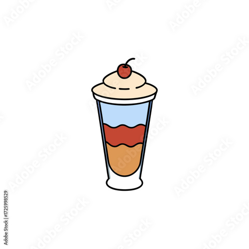 Layered iced coffee with whipped cream and cherry isolated on transparent background