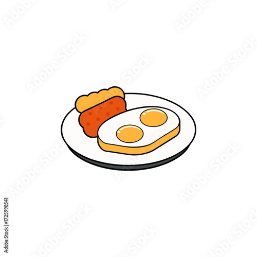 Cartoon breakfast plate with fried eggs and hash brown isolated on transparent background