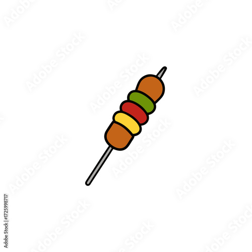 Colorful kebab skewer with meat and vegetables isolated on transparent background