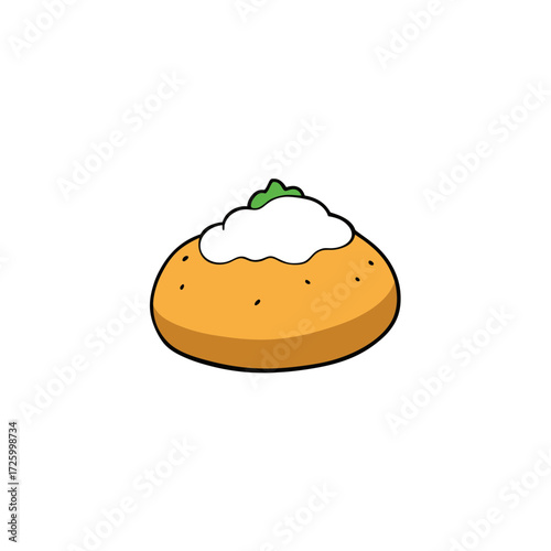 Cartoon baked potato with sour cream and chives isolated on transparent background