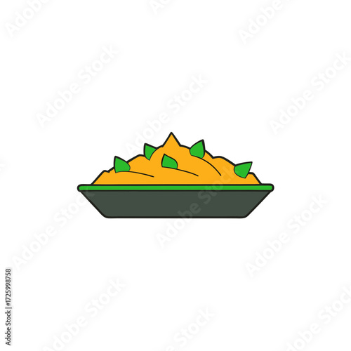 Bowl of mashed potatoes with green leaves isolated on transparent background