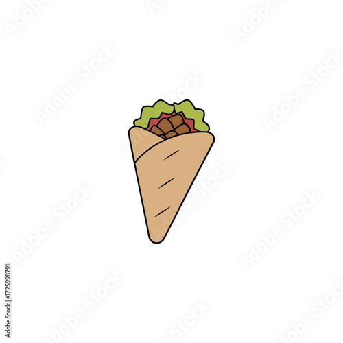 Cartoon shawarma wrap with lettuce and tomato isolated on transparent background